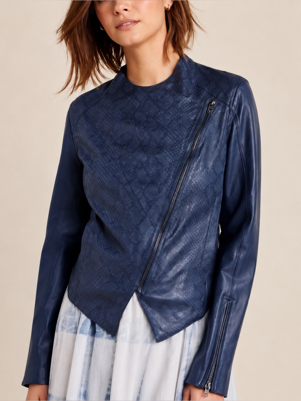 BlankNYC Anthropologie Sharona Snakeskin Faux Leather Moto Jacket NWT